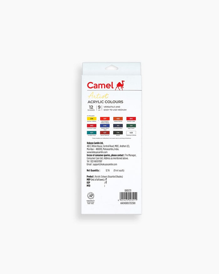 Camel Artist Acrylic Colours 12 shades in 9ml
