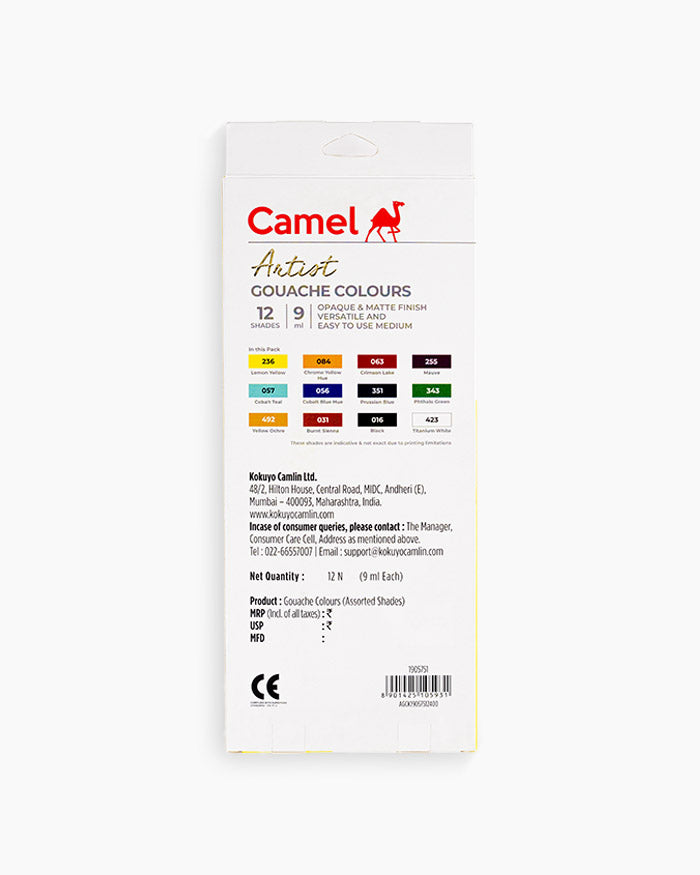 Camel Artist Gouache Colours 12 shades in 9ml