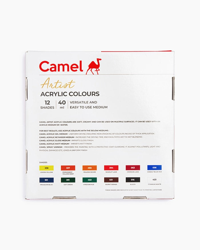 Camel Artist Acrylic Colours 12 shades in 40ml