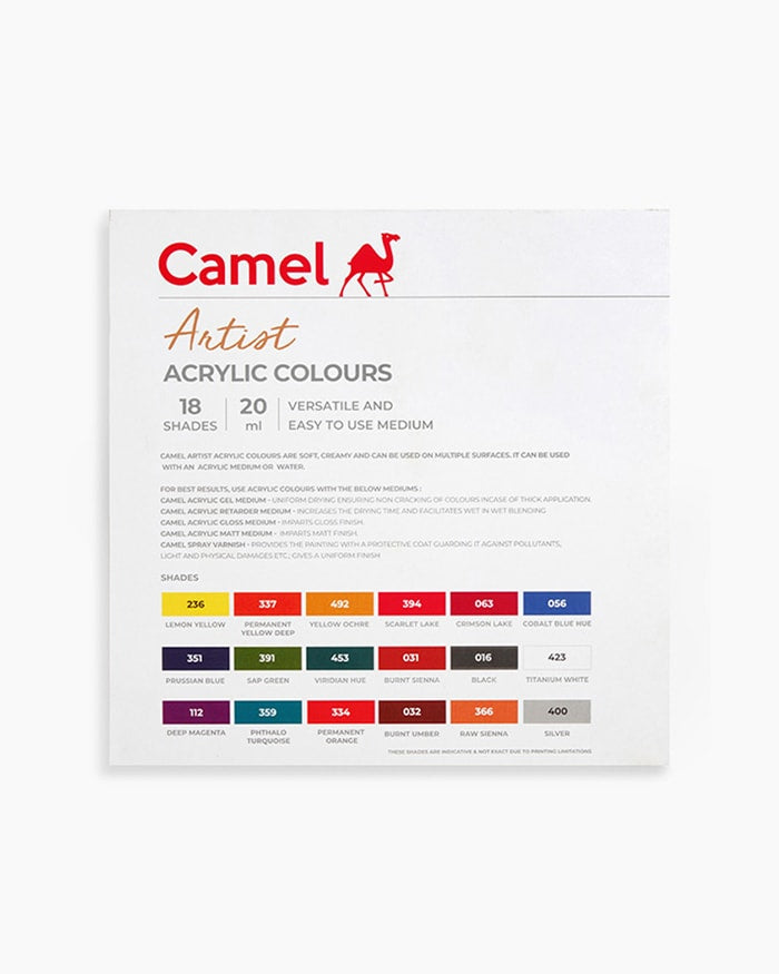 Camel Artist Acrylic Colours 24 shades in 9ml