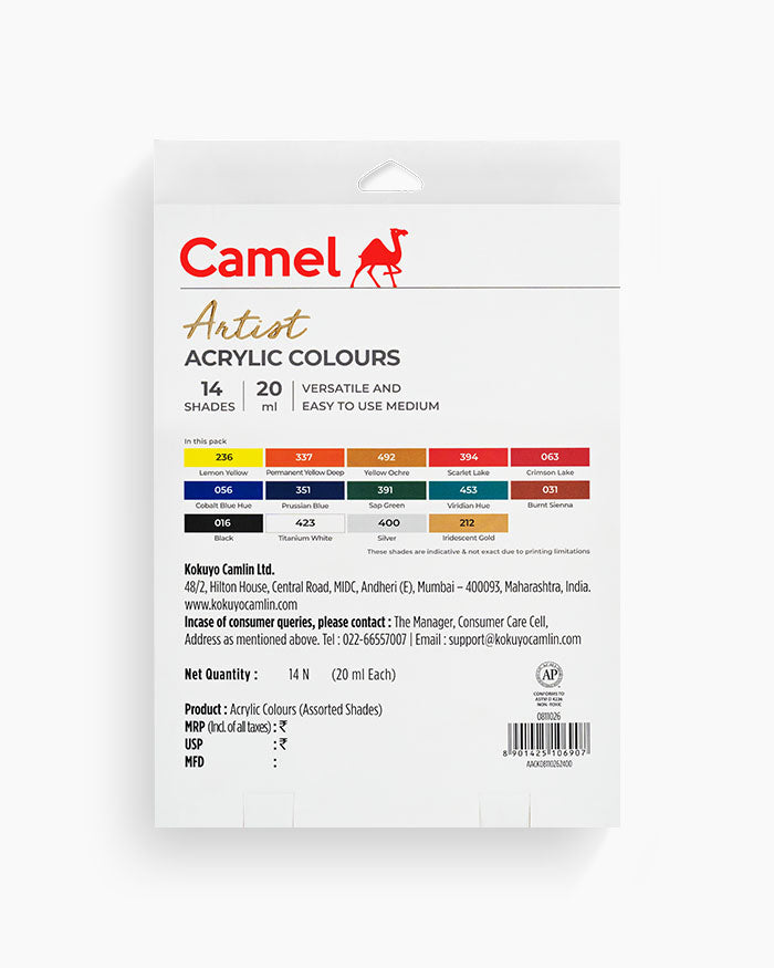 Camel Artist Acrylic Colours 14 shades in 20ml