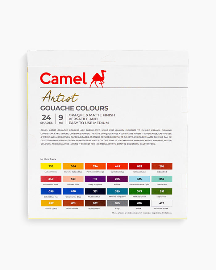 Camel Artist Gouache Colours 24 shades in 9ml