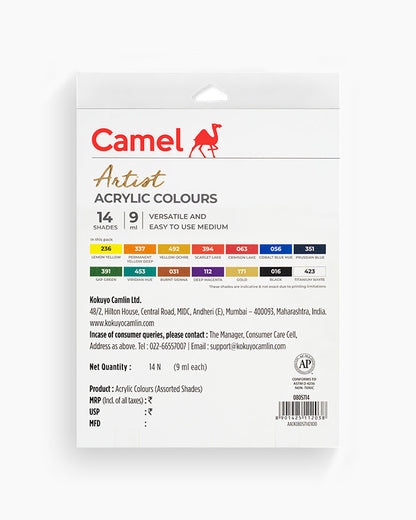 Camel Artist Acrylic Colours 14 shades in 9ml