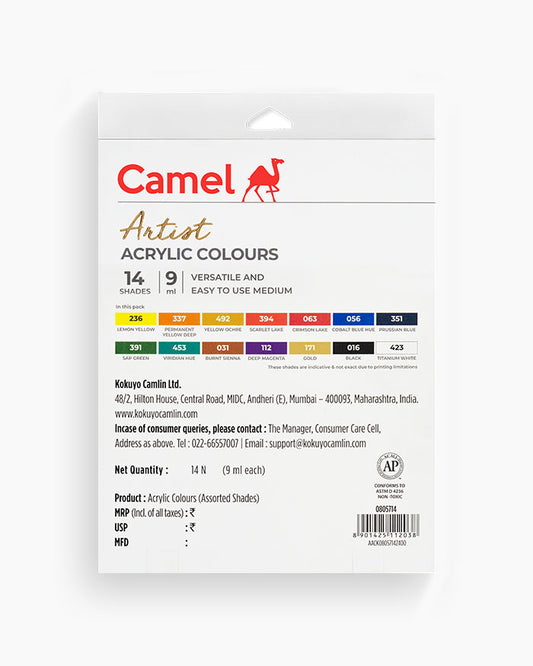Camel Artist Acrylic Colours 14 shades in 9ml