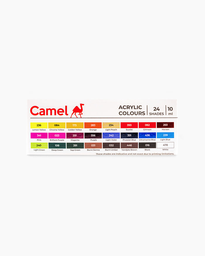 Camel Acrylic Colours Assorted pack of 24 shades in 10 ml