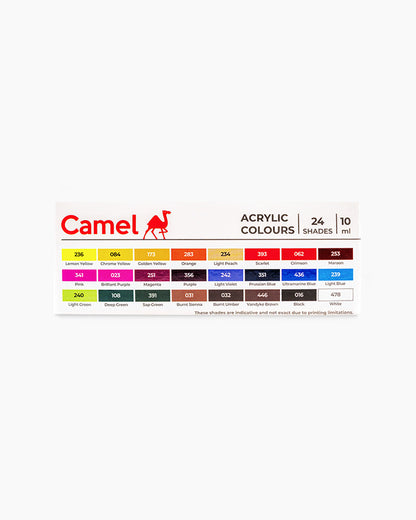 Camel Acrylic Colours Assorted pack of 24 shades in 10 ml