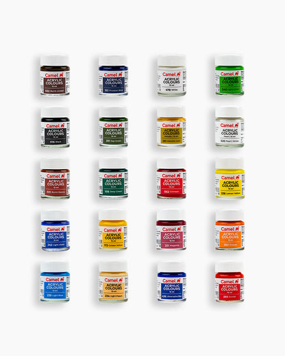 Camel Acrylic Colours Assorted pack of 20 shades in 15ml