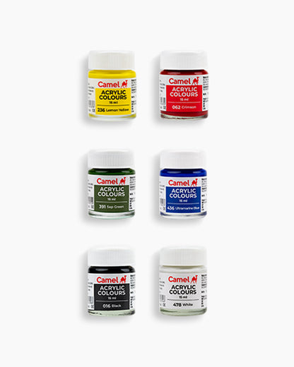 Camel Acrylic Colours Assorted pack of 6 shades 10ml