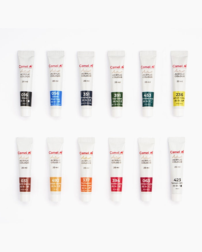 Camel Artist Acrylic Colours 12 shades in 20 ml