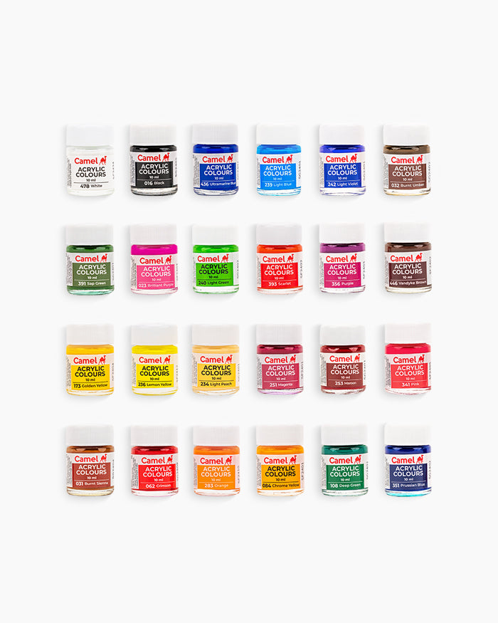 Camel Acrylic Colours Assorted pack of 24 shades in 10 ml
